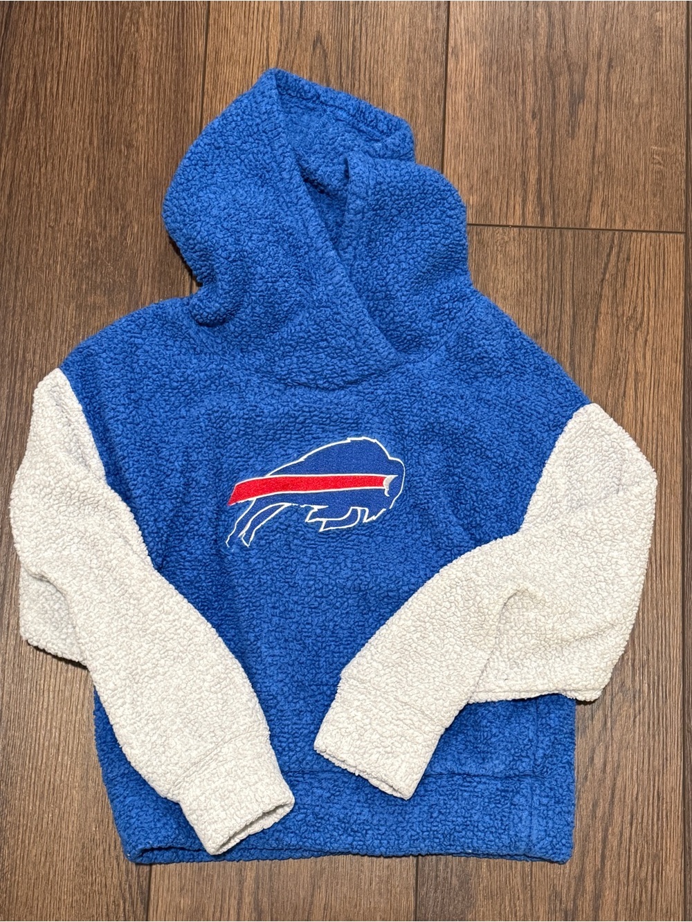Buffalo Bills Kids Sherpa Hoodie - Royal Blue with Cream Sleeves Sz M 10/12